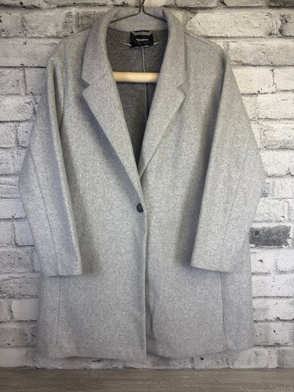 Pull & Bear Light Grey Single-Button Structured Pea Coat Jacket